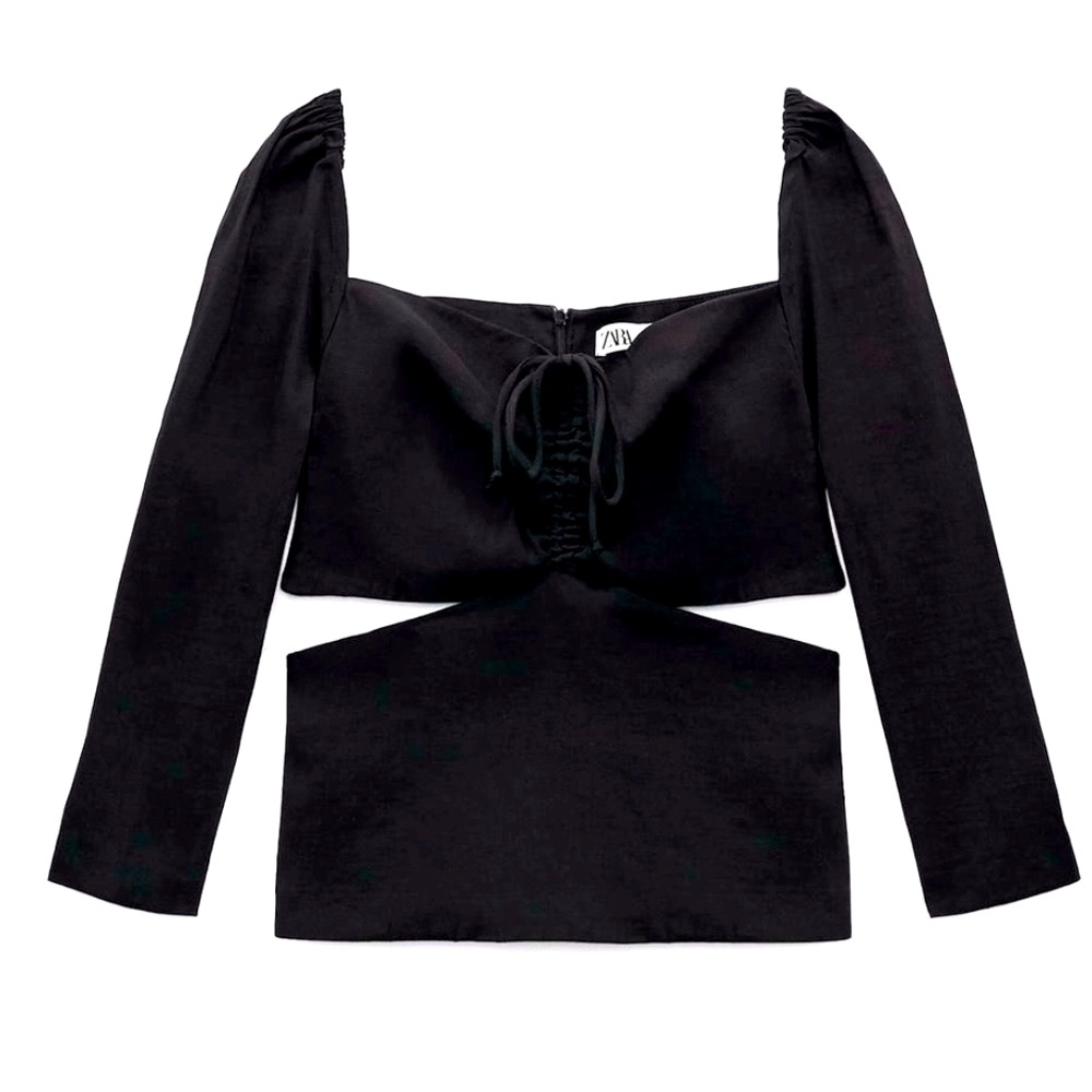 Linen Blend Cut Out Top